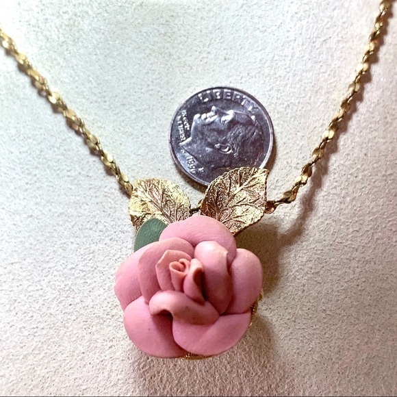 PINK CHINA ROSE NECKLACE PENDANT 19” - Picture 6 of 9